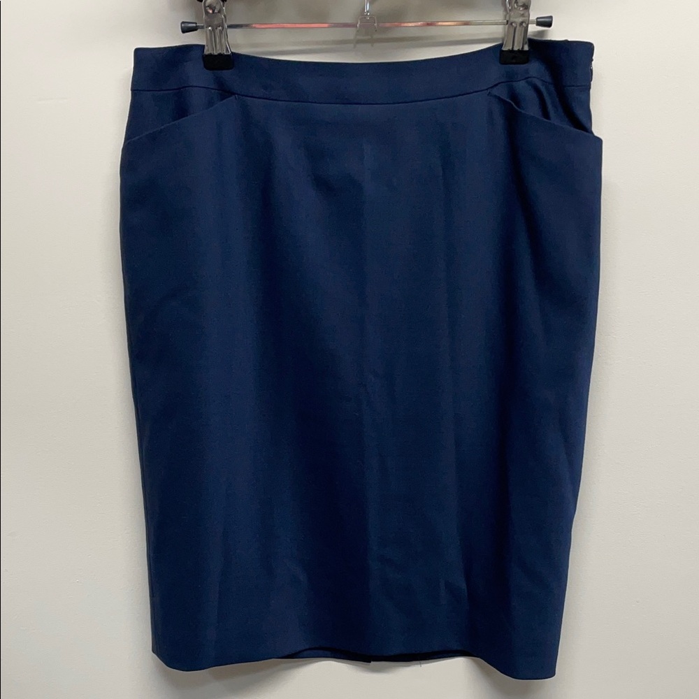 Talbots Petite Navy Blue Lined Stretch Made in Italy Wool Skirt 8P